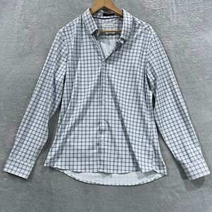 Savannah Shirt Mens Medium Gray Check Stretch Long Sleeve‎ Curved Hem Button Up